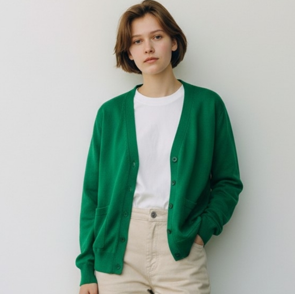 Only Mine Kelly Green Merino Wool Preppy Lightweight Sweater Bohemian Summer